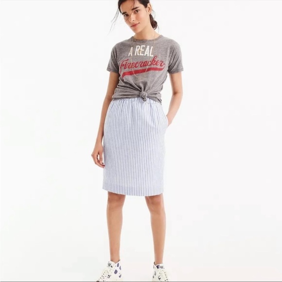 J.Crew Pull-on Striped Linen and Cotton Skirt Item #J3483 - Picture 1 of 9